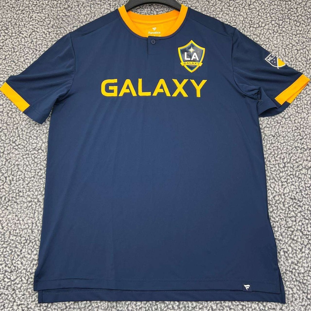 Los Angeles LA Galaxy Shirt Men Large Blue Fanatics Short Sleeve Henley L
